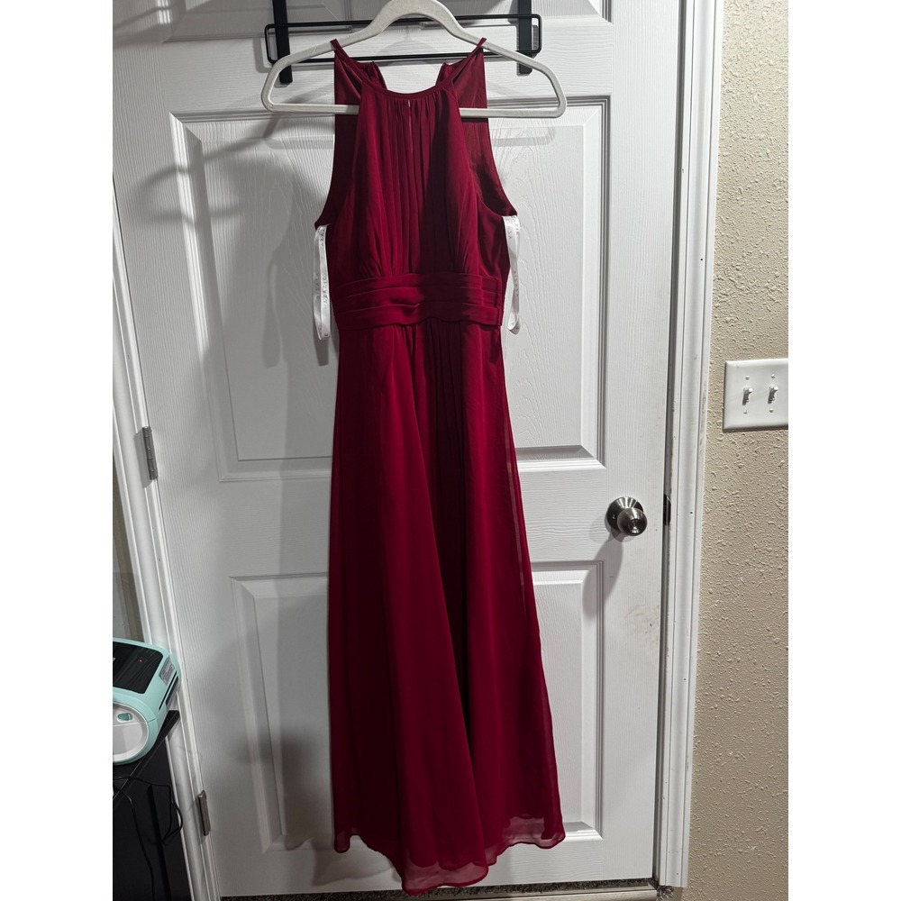 Azazie Burgundy Red Chiffon Halter Pleated Junior Bridesmaid Formal Dress Kids